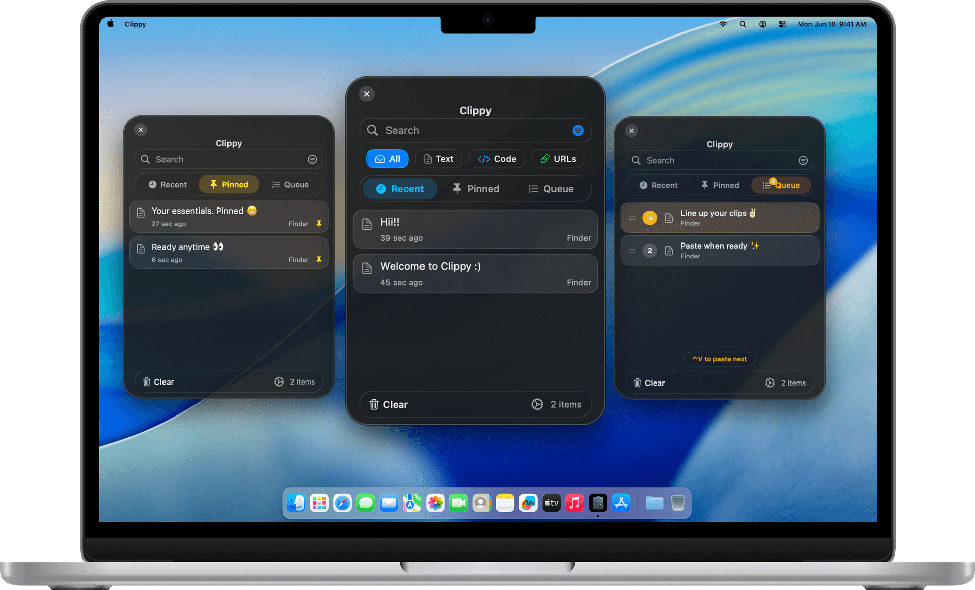 Clippy App — macOS clipboard manager with search, pin, and preview